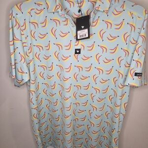 Bad Birdie Light Blue Banana Print Polo